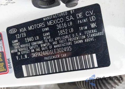 2020 Kia Rio S z USA, uszkodzony, nr VIN 3KPA24AD1LE302495